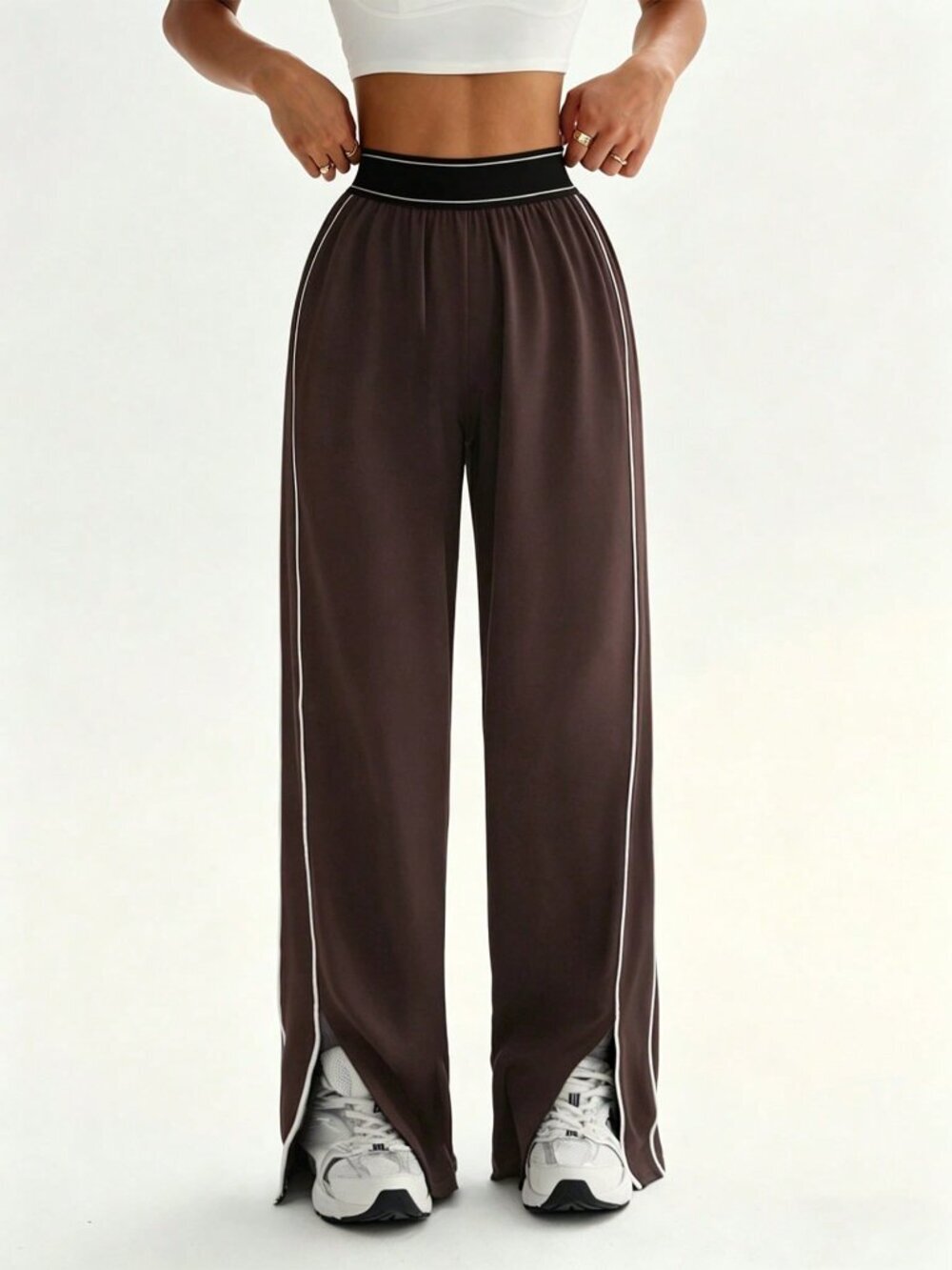 Rust Brown Loose Fit Straight Leg Women's Sweatpants with Pockets - Picture 4 of 4